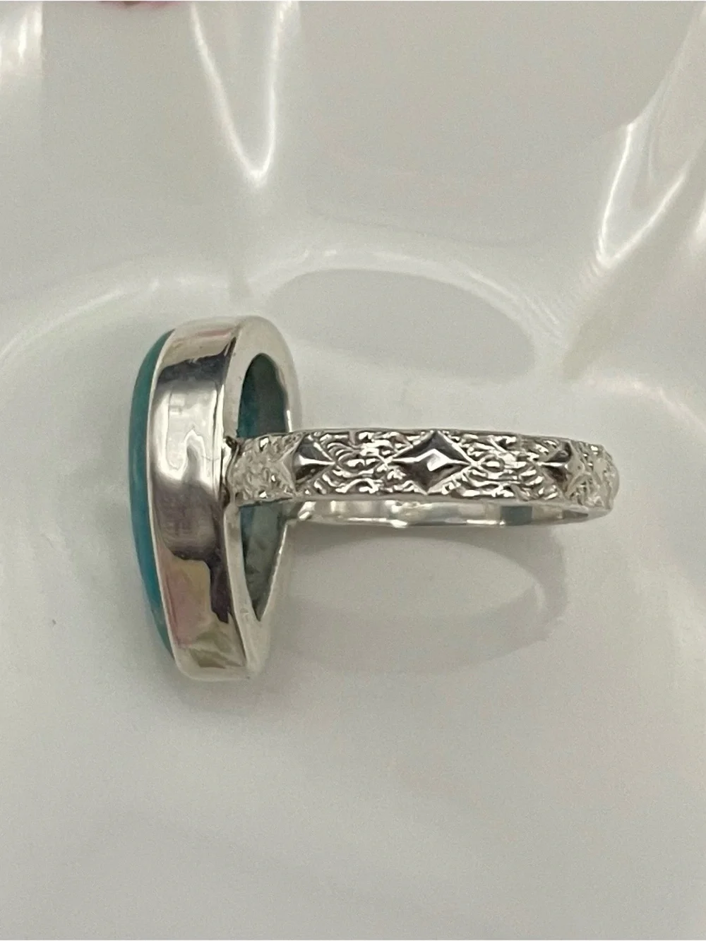 Morenci Azurite in Malachite.925 sterling silver teardrop ring size 7.25
